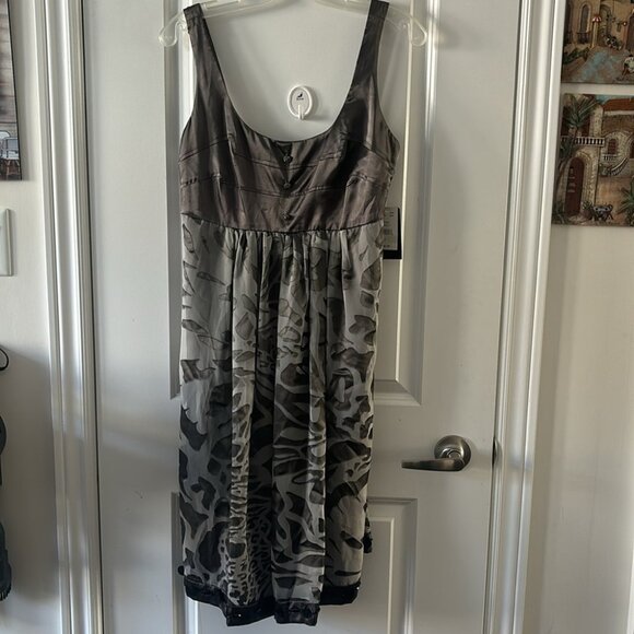 Nicole Miller cocktail dress womens 8 gray abstract satin trim side zip lined - Picture 4 of 11